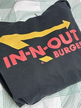 Black Crewneck Sweatshirt with hoodie with Red & Gold In-N-Out Graphic- large